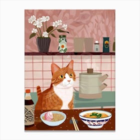 Cat And Ramen In The Kitchen 1 Canvas Print