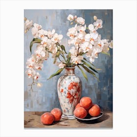 Orchid Flower And Peaches Still Life Painting 2 Dreamy Canvas Print