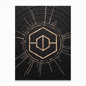 Geometric Glyph Symbol in Gold with Radial Array Lines on Dark Gray n.0172 Canvas Print