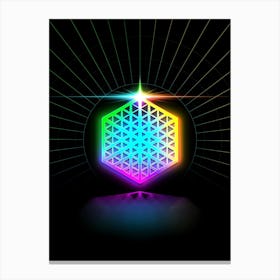 Neon Geometric Glyph in Candy Blue and Pink with Rainbow Sparkle on Black n.0060 Canvas Print