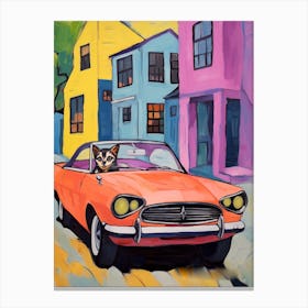 Plymouth Barracuda Vintage Car With A Cat, Matisse Style Painting 2 Canvas Print