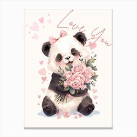 Cute Panda Flower Bouquet Love You Canvas Print