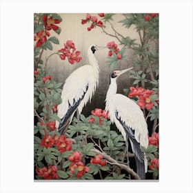 Woodland Sage And Bird 4 Vintage Japanese Botanical Canvas Print