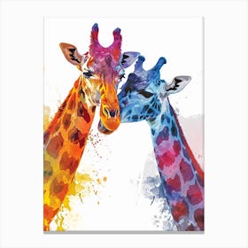 Giraffe Pair Watercolour 3 Canvas Print