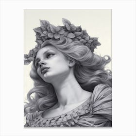 Aphrodite, Greek Goddess B&W Drawing Canvas Print
