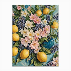 Lemons And Flowers In Pastel Canvas Print