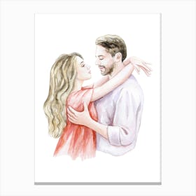 Watercolor Couple Hugging Canvas Print