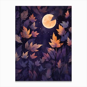 Moon And Leaves In The Forest Canvas Print