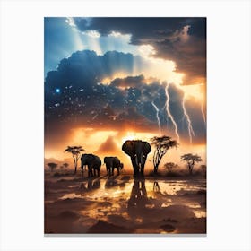 Elephants In The Savannah 2 Canvas Print