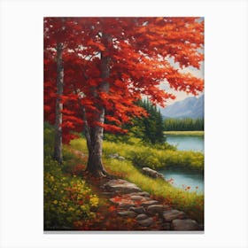 Land Of A Red Maple Leaf With Veins And Spots In T Canvas Print