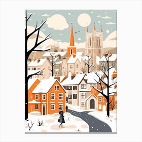 Retro Winter Illustration Canterbury United Kingdom 2 Canvas Print