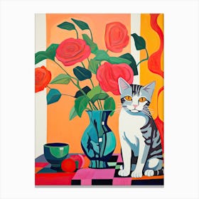 Rose Flower Vase And A Cat, A Painting In The Style Of Matisse 3 Canvas Print