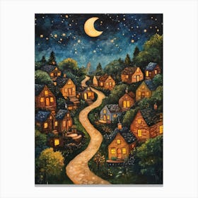 Village At Night With Stars and Moon In The Sky 1 Canvas Print