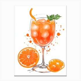 Aperol With Ice And Orange Watercolor Vertical Composition 14 Canvas Print