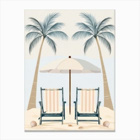 Beach Chairs With Umbrella Canvas Print