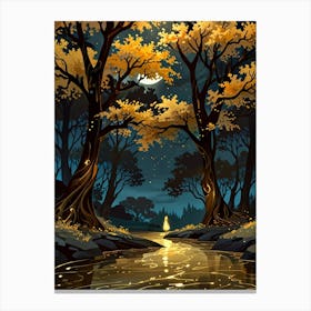 Autumn Forest In The Moonlight Canvas Print