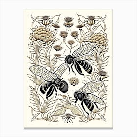 Buzzing Bees 2 William Morris Style Canvas Print