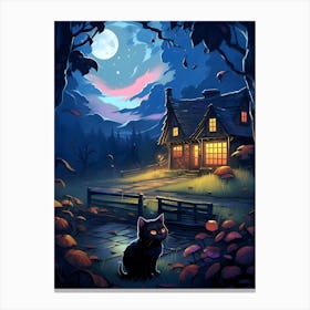 Black Cat By Moonlight 1 Canvas Print