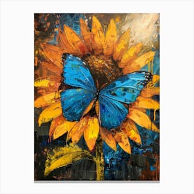 Blue Butterfly On Sunflower 6 Canvas Print