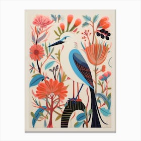 Colourful Scandi Bird Egret 1 Canvas Print