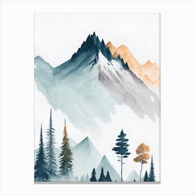 Mountain And Forest In Minimalist Watercolor Vertical Composition 317 Canvas Print