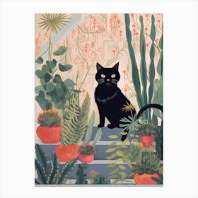 Black Cat And House Plants 4 Canvas Print