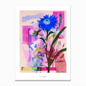 Cornflower (Bachelor S Button) 2 Neon Flower Collage Poster Canvas Print