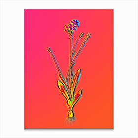 Neon Gladiolus Junceus Botanical in Hot Pink and Electric Blue Canvas Print