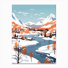 Retro Winter Illustration Lofoten Islands Norway 1 Canvas Print