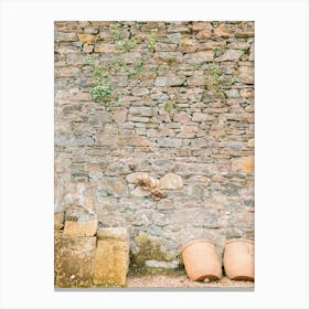 Stone Wall With Pots  Canvas Print