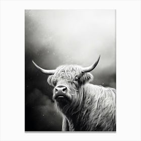 Textures Black & White Ink Illustration Of Highland Cow Canvas Print