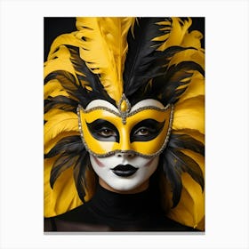 A Woman In A Carnival Mask, Yellow And Black (12) Canvas Print