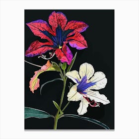 Neon Flowers On Black Petunia 2 Canvas Print