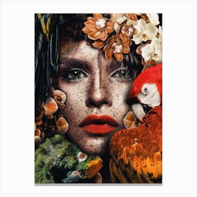 Woman with Parrots Canvas Print