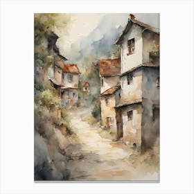 Watercolor Of A Village 3 Canvas Print