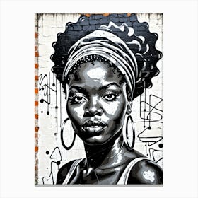 Vintage Graffiti Mural Of Beautiful Black Woman 118 Canvas Print