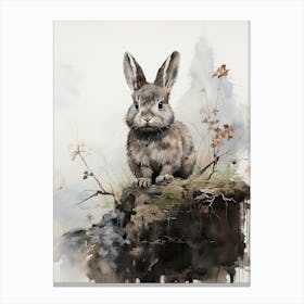 Rabbit, Japanese Brush Painting, Ukiyo E, Minimal 3 Canvas Print
