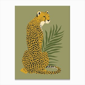 Cheetah with Tropical Leaves - Green Canvas Print