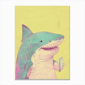 Shark On A Smartphone Pastel Illustration 2 Canvas Print