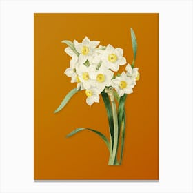 Vintage Bunch Flowered Daffodil Botanical on Sunset Orange n.0486 Canvas Print