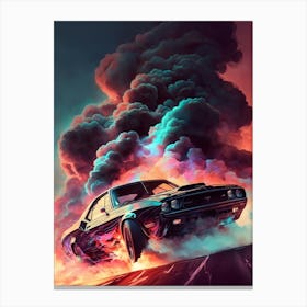 Car Art Muscle Smoke Drift Retro Racing vintage classic Car 1 Canvas Print