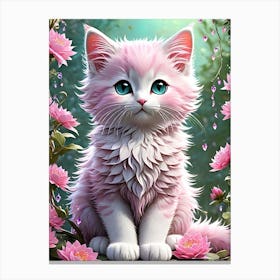 Pink Kitten With Flowers Canvas Print