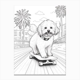 Havanese Dog Skateboarding Line Art 2 Canvas Print