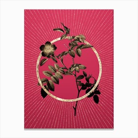 Gold Pink Alpine Rose Glitter Ring Botanical Art on Viva Magenta n.0303 Canvas Print