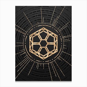 Geometric Glyph Symbol in Gold with Radial Array Lines on Dark Gray n.0269 Canvas Print