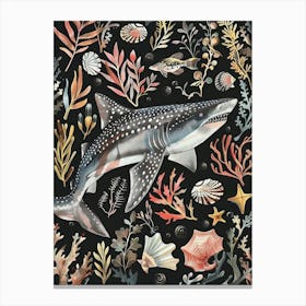 Squatina Genus Shark Seascape Black Background Illustration 2 Canvas Print