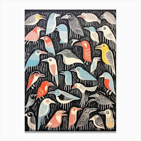 Abstract Bird Linocut Style 2 Canvas Print