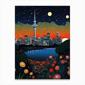 Auckland, Illustration In The Style Of Pop Art 3 Canvas Print