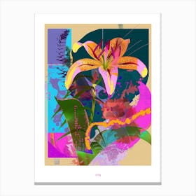 Lily 3 Neon Flower Collage Poster Canvas Print