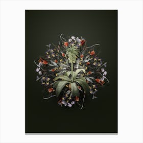 Vintage Eucomis Regia Flower Wreath on Olive Green Canvas Print